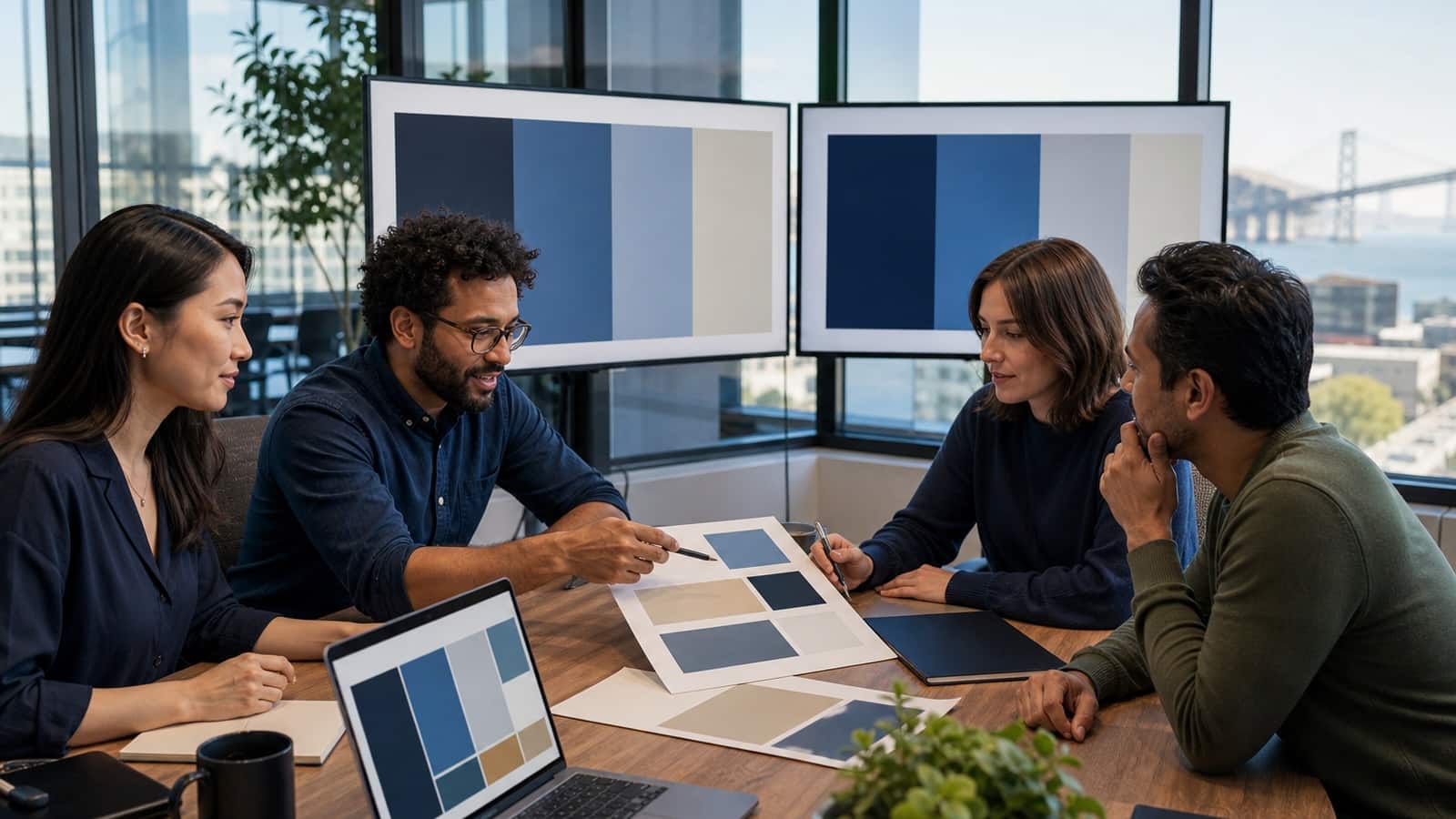 Multilingual style guide workshop with diverse language professionals in a Bay Area office