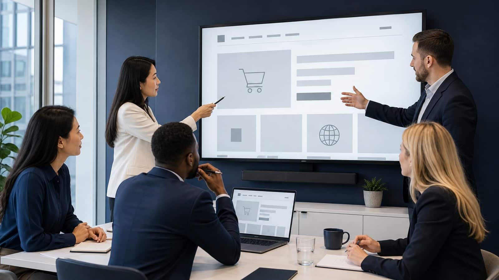 Ecommerce localization services team reviewing a multilingual online store
