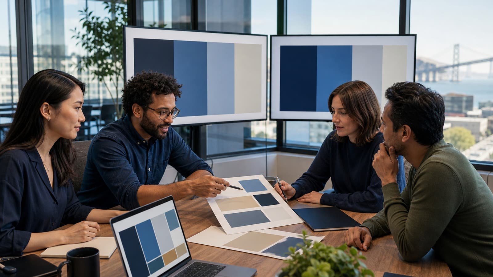 Multilingual style guide workshop with diverse language professionals in a Bay Area office