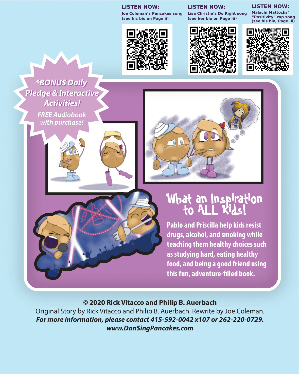 Current back cover of DanSing Pancakes’ Healthy Choices Musical Story