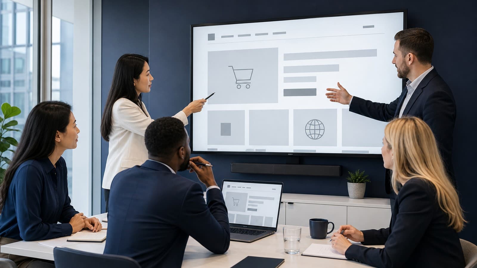 Ecommerce localization services team reviewing a multilingual online store