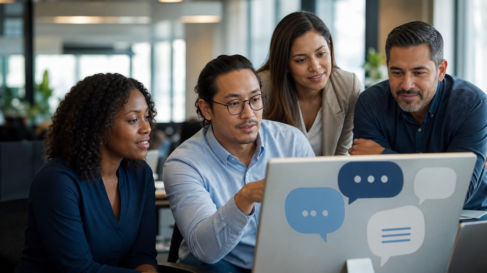 Multilingual customer support team collaborating across chat, email, and phone channels
