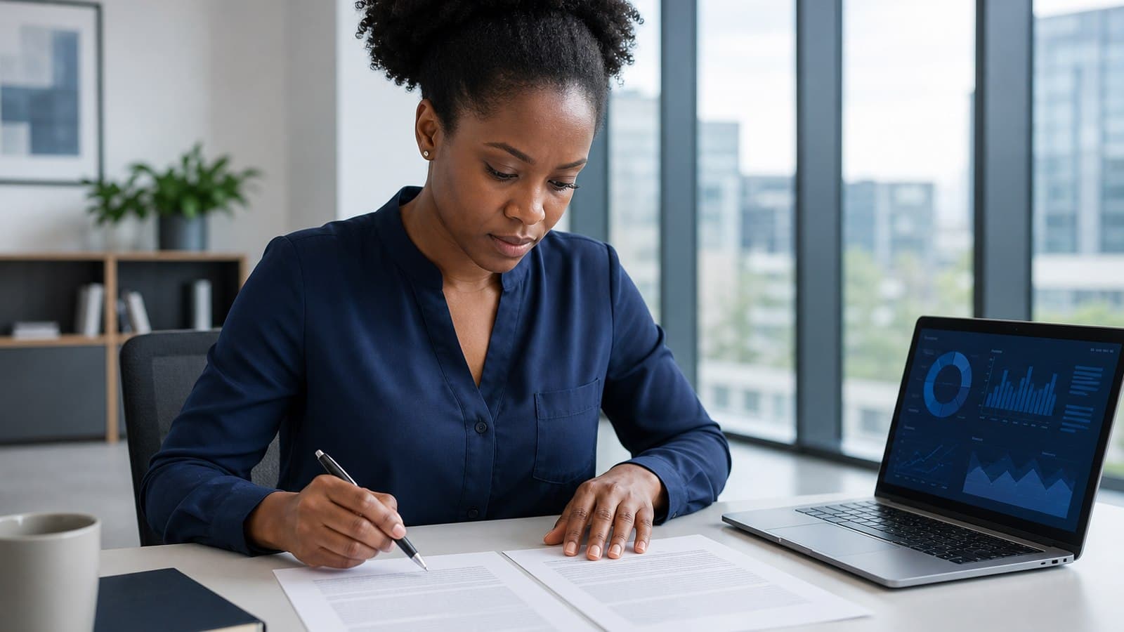 Linguist performing a back-translation quality assurance review, comparing two document versions