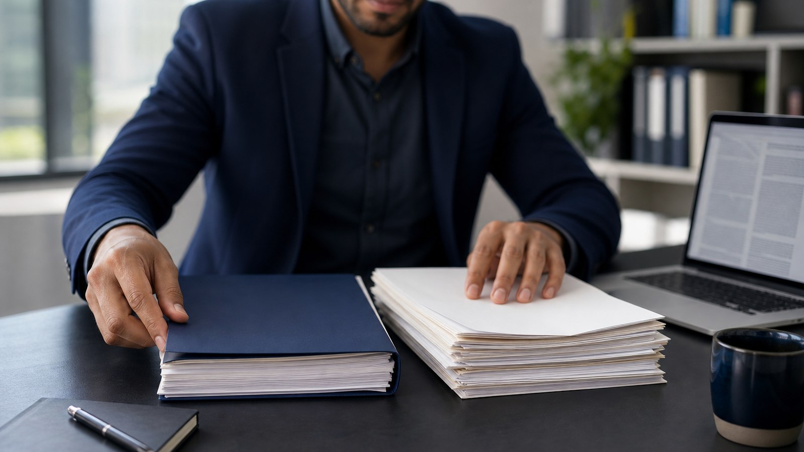 Professional translator organizing original and translated diploma and transcript documents