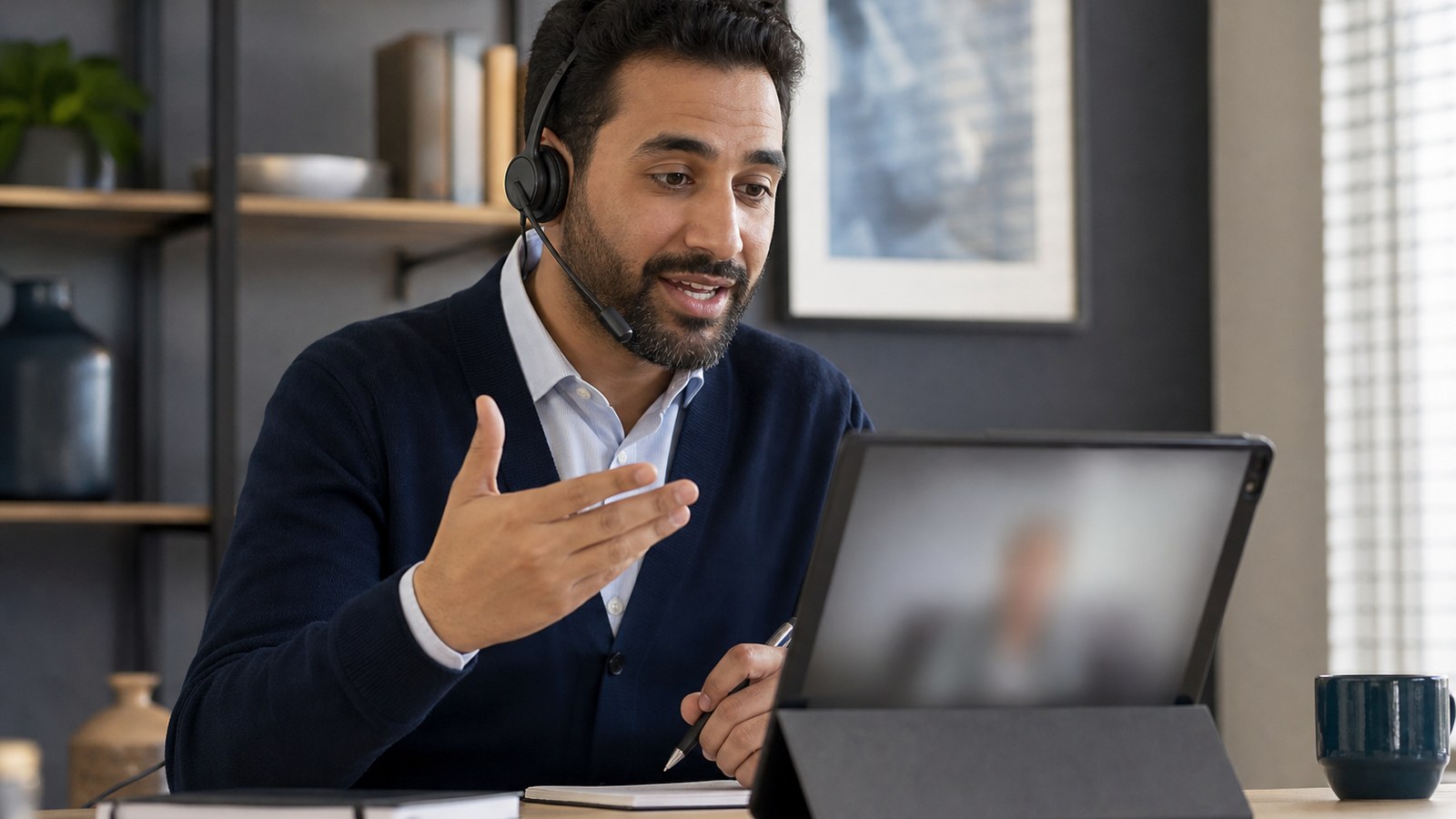 Healthcare interpreter supporting a video remote interpreting session on a tablet
