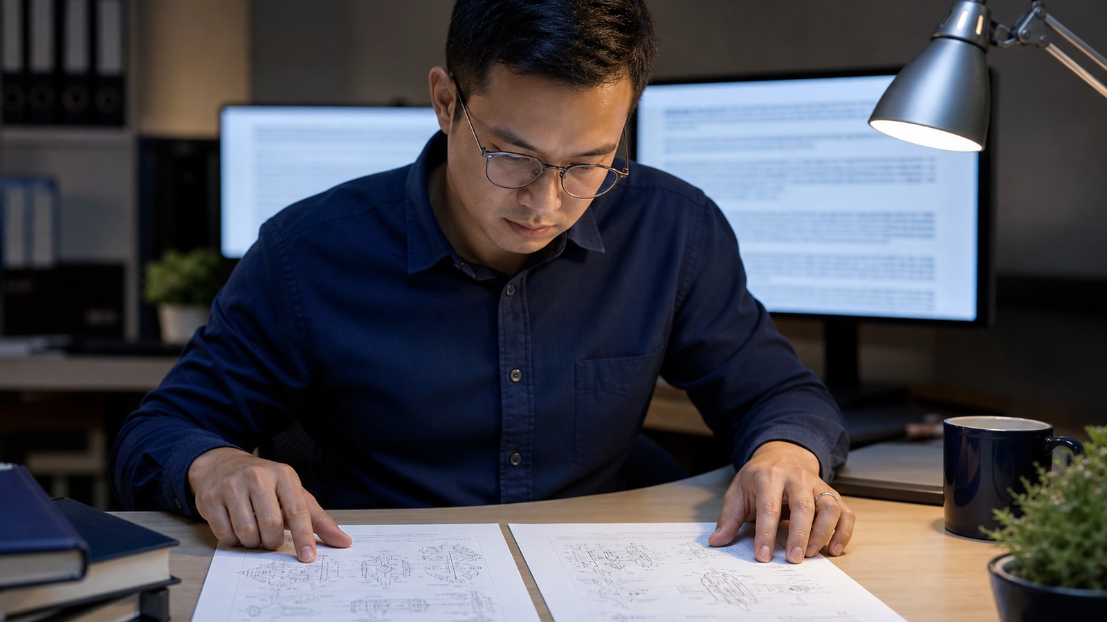 Patent translator comparing original and translated patent claim language on dual monitors