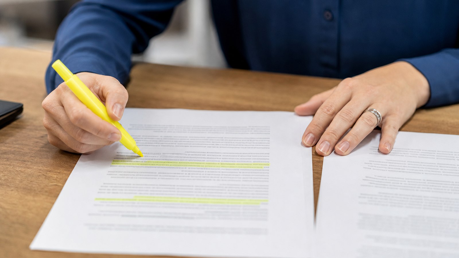 Linguist marking up a printed document during a back-translation quality assurance comparison