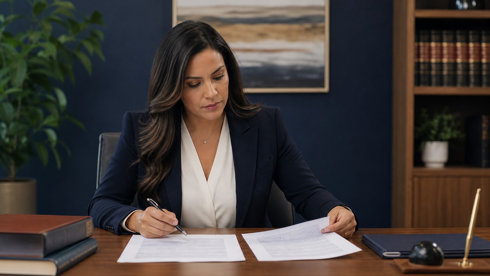 Attorney reviewing a certified contract translation alongside the original agreement