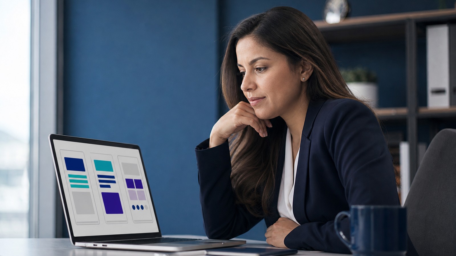 App localization services specialist reviewing translated app screen layouts on a laptop